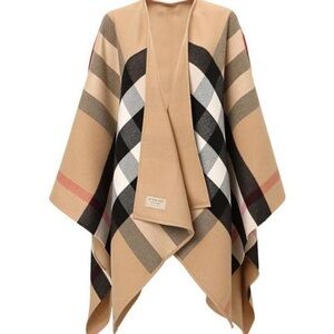 NWT Burberry Charlotte Reversible Solid Check Wool Cape